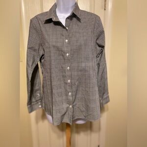 NWOT Lands End - Woman’s black & white plaid button-down shirt, Size: 10P